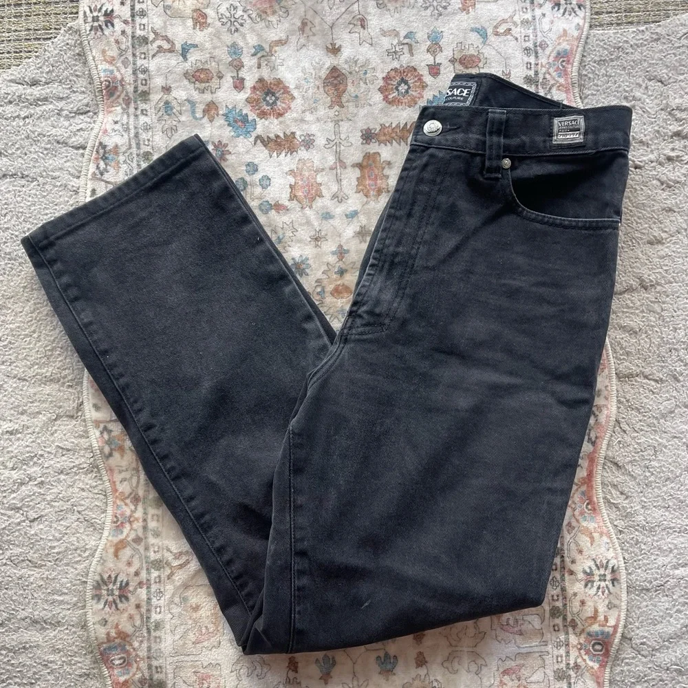 Versace Y2K High Waist Charcoal Black Straight Leg Jeans - Picture 8 of 10